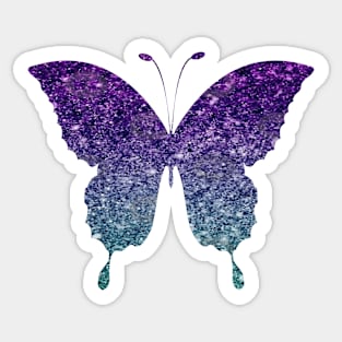 Teal and Purple Ombre Faux Glitter Butterfly Sticker